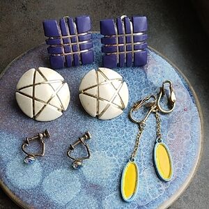 Vintage 80s Earring Set in Purple, White, and Yellow